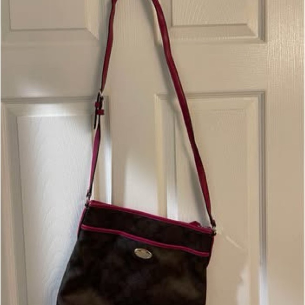 Coach Burgundy Crossbody Bag with Monogram Print